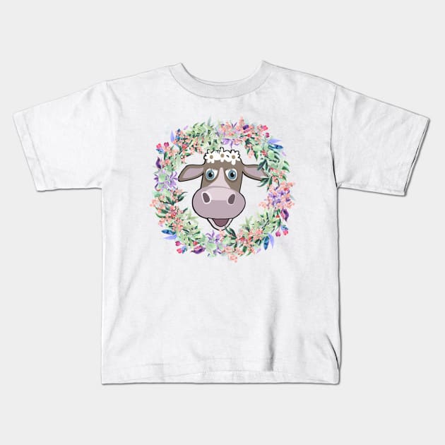 Cow Cute Cows Flower Wreath & Headband Accessory Gift Kids T-Shirt by tamdevo1